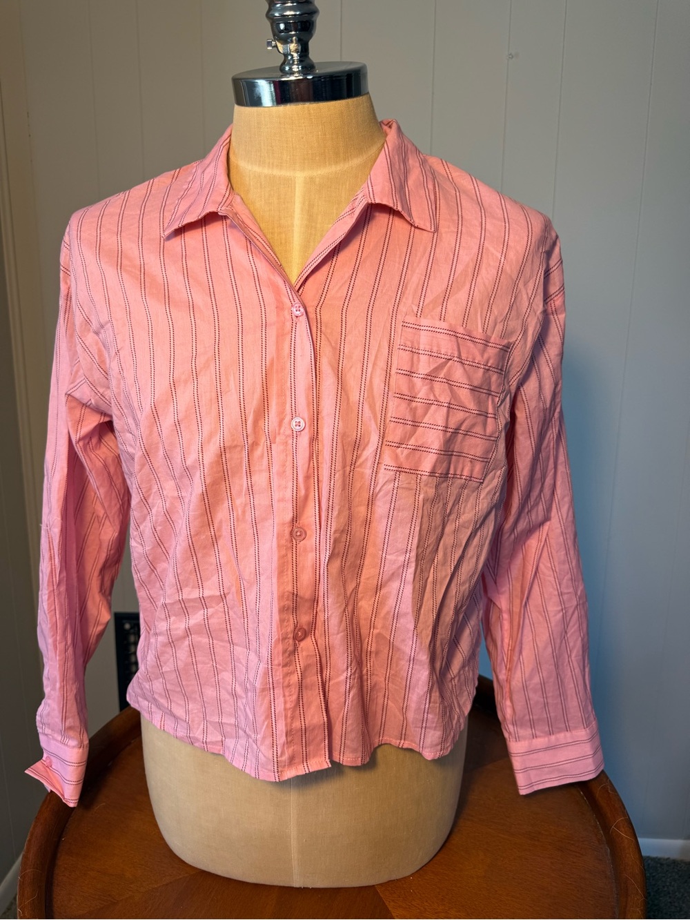 Francesca's Collections Pink Striped Button-Down Shirt